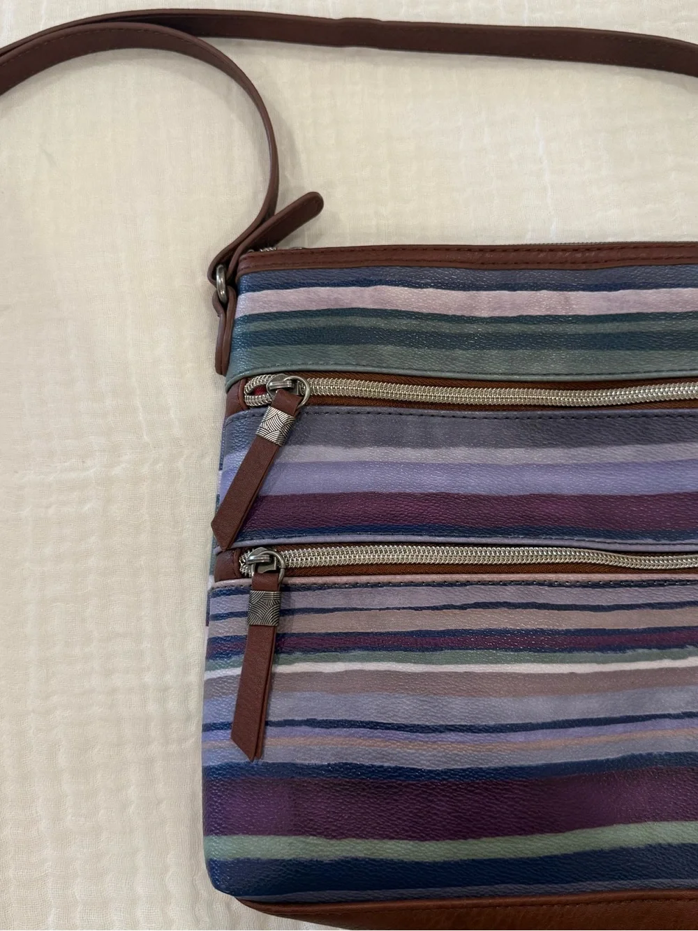 The Sak Striped Crossbody Bag Multicolor Boho Purse Leather Trim